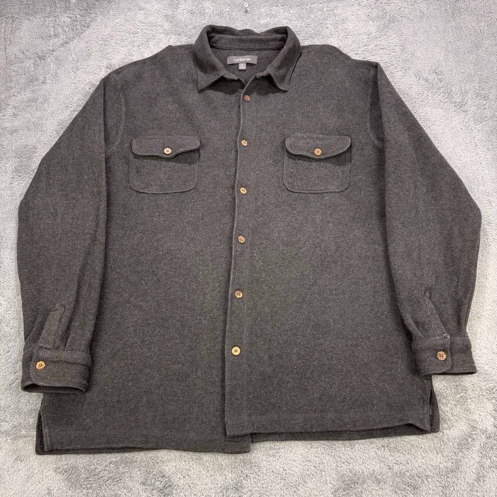 Croft & Barrow Knit Shirt/Shacket Men XL Gray Button Front Dual Pocket Heavy